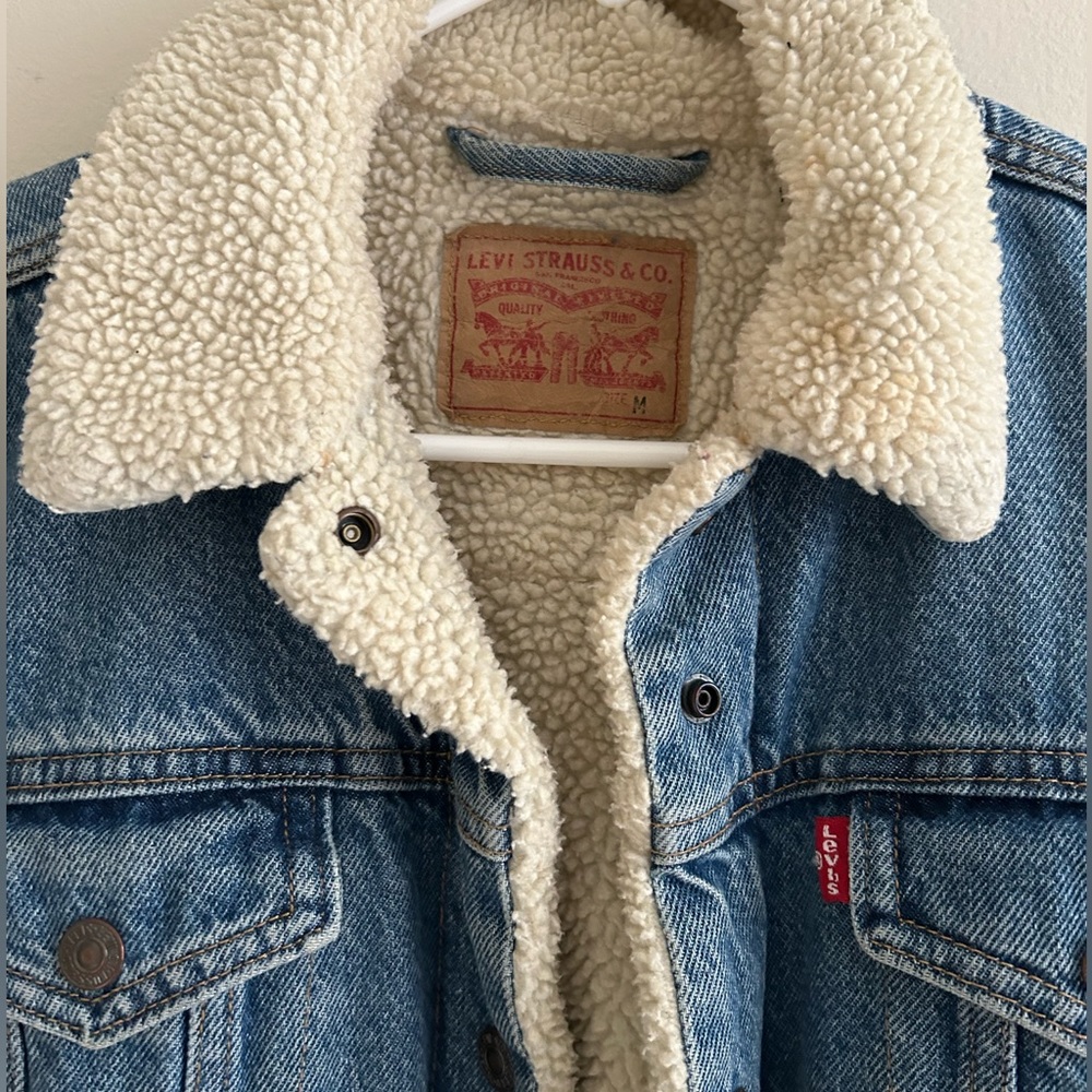 Levi's Jean Jacket Women M Blue Denim Sherpa Trucker Classic Casual